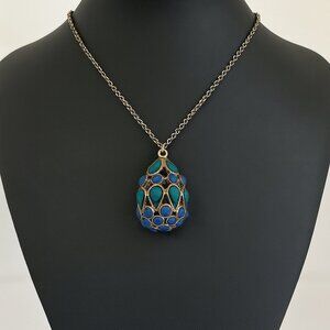 Vintage Egg Shaped (Inspired) Pendant with Lapis Lazuli Stones and 24" Chain NWT